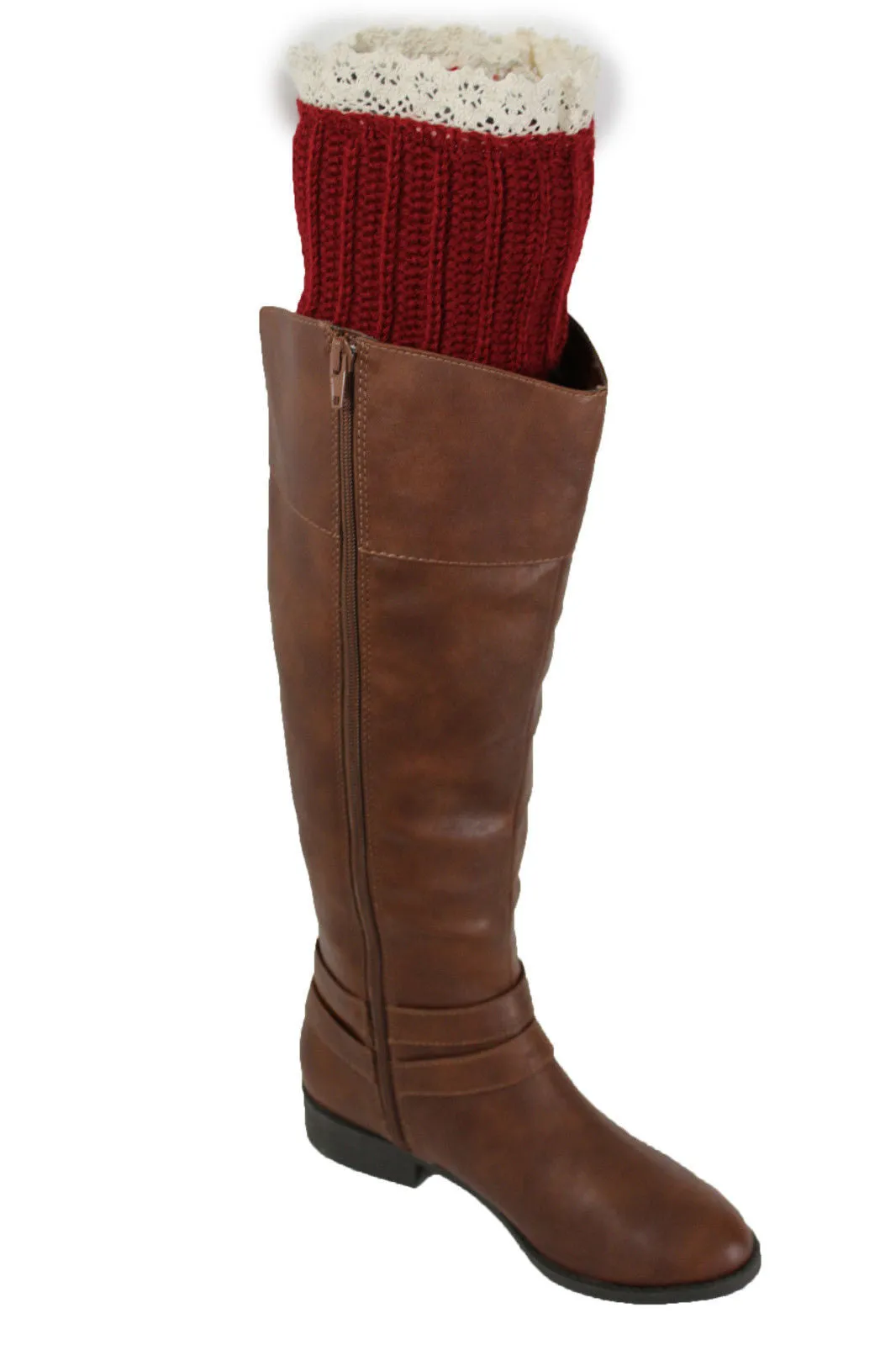 Red Blue Gray Pair Boots Cover Toppers Slip On Booties Knit Crochet Accessories