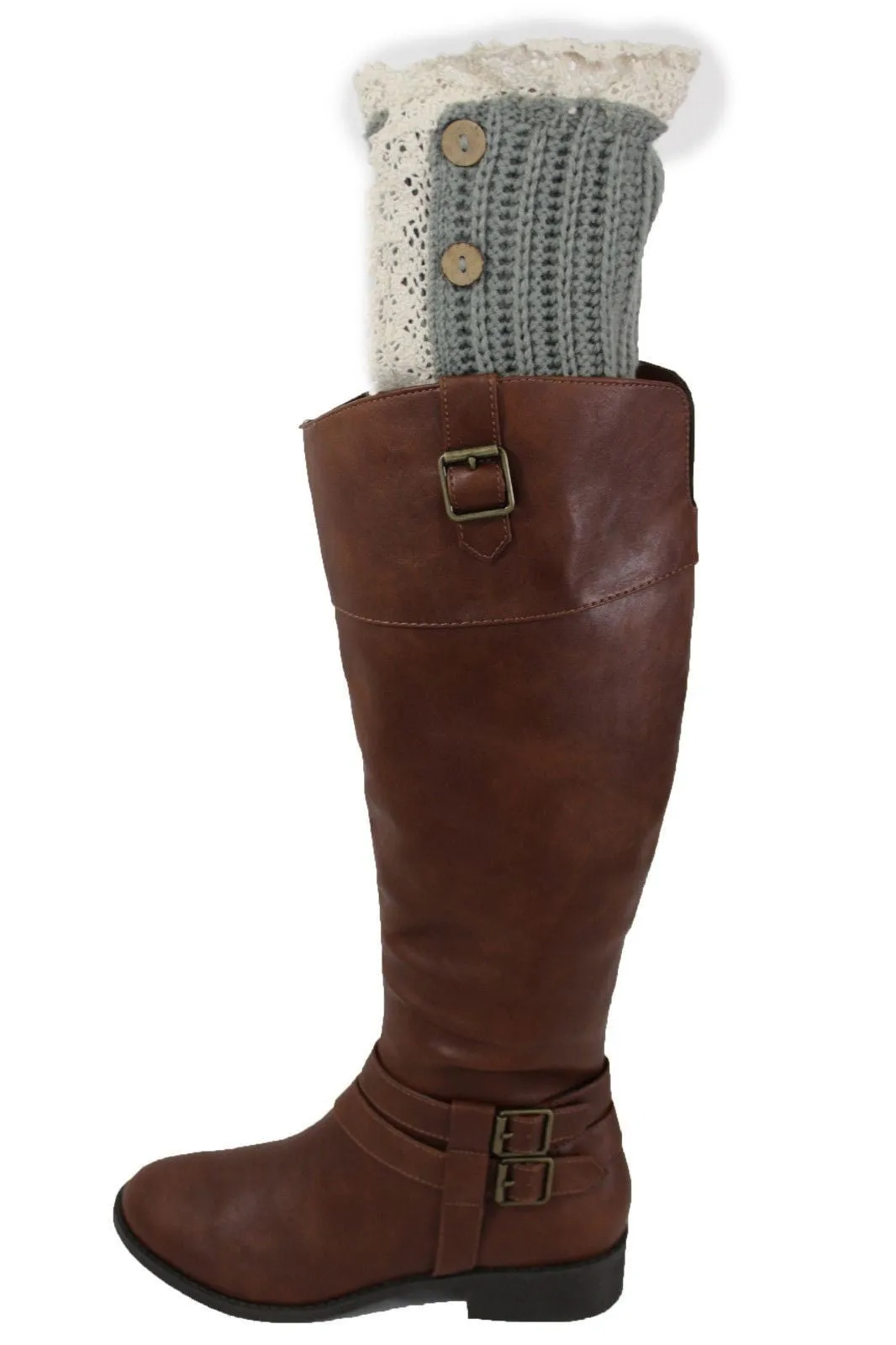 Red Blue Gray Pair Boots Cover Toppers Slip On Booties Knit Crochet Accessories