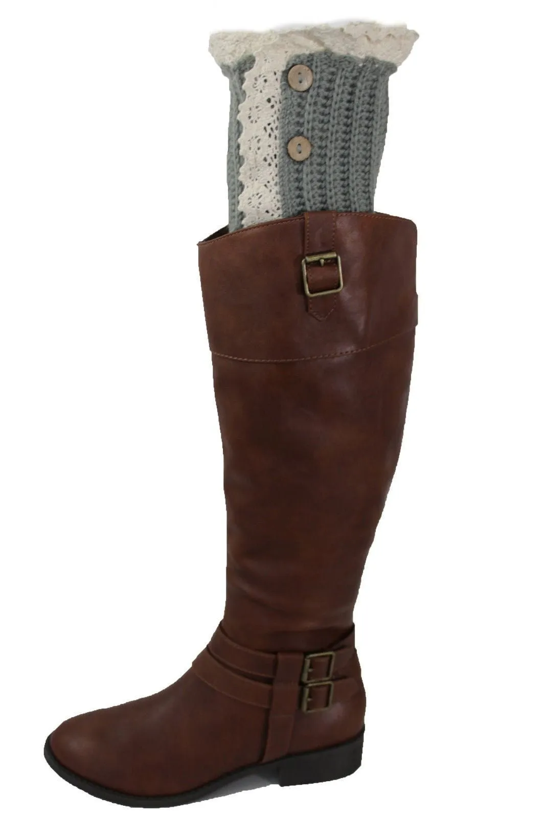 Red Blue Gray Pair Boots Cover Toppers Slip On Booties Knit Crochet Accessories