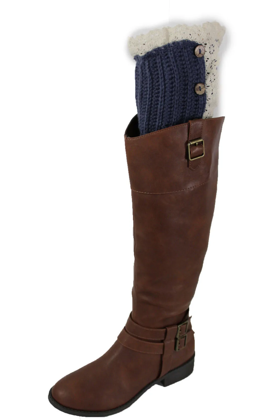 Red Blue Gray Pair Boots Cover Toppers Slip On Booties Knit Crochet Accessories