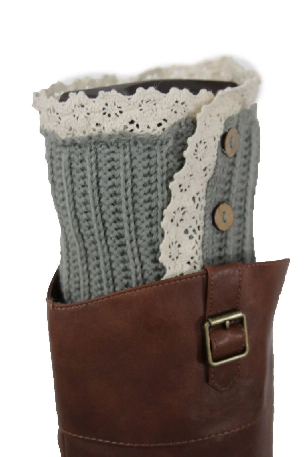 Red Blue Gray Pair Boots Cover Toppers Slip On Booties Knit Crochet Accessories