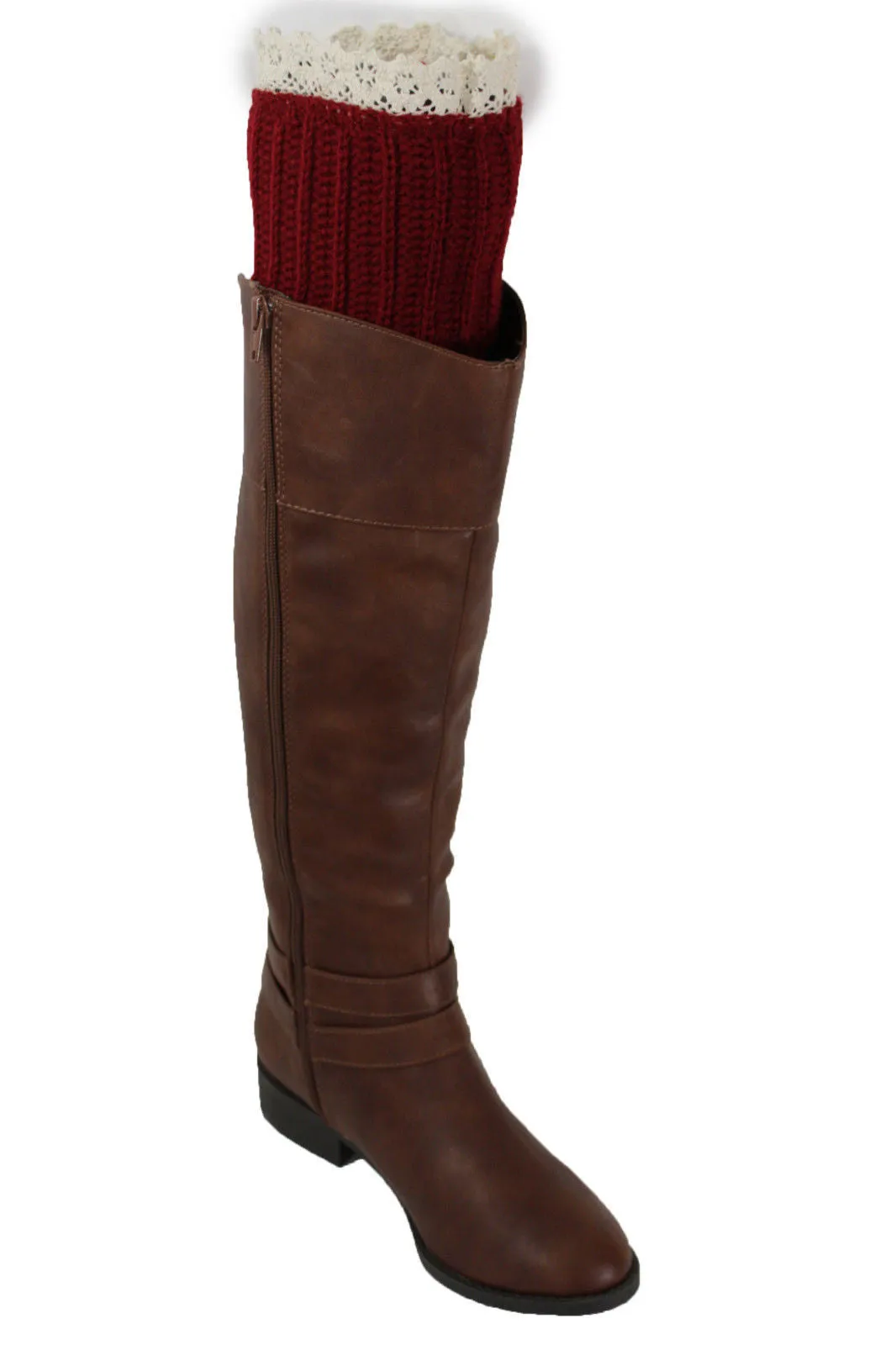 Red Blue Gray Pair Boots Cover Toppers Slip On Booties Knit Crochet Accessories