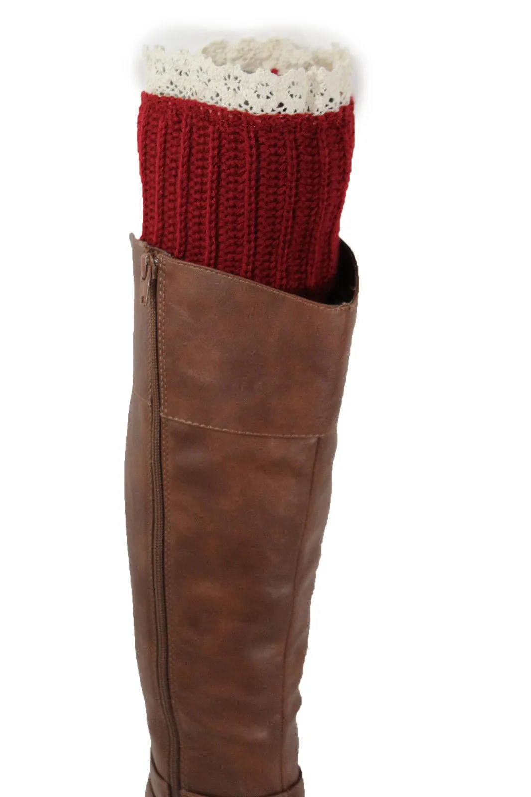 Red Blue Gray Pair Boots Cover Toppers Slip On Booties Knit Crochet Accessories