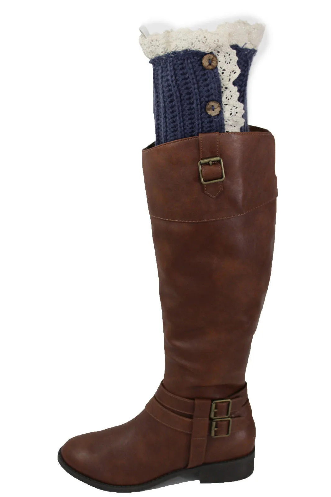 Red Blue Gray Pair Boots Cover Toppers Slip On Booties Knit Crochet Accessories