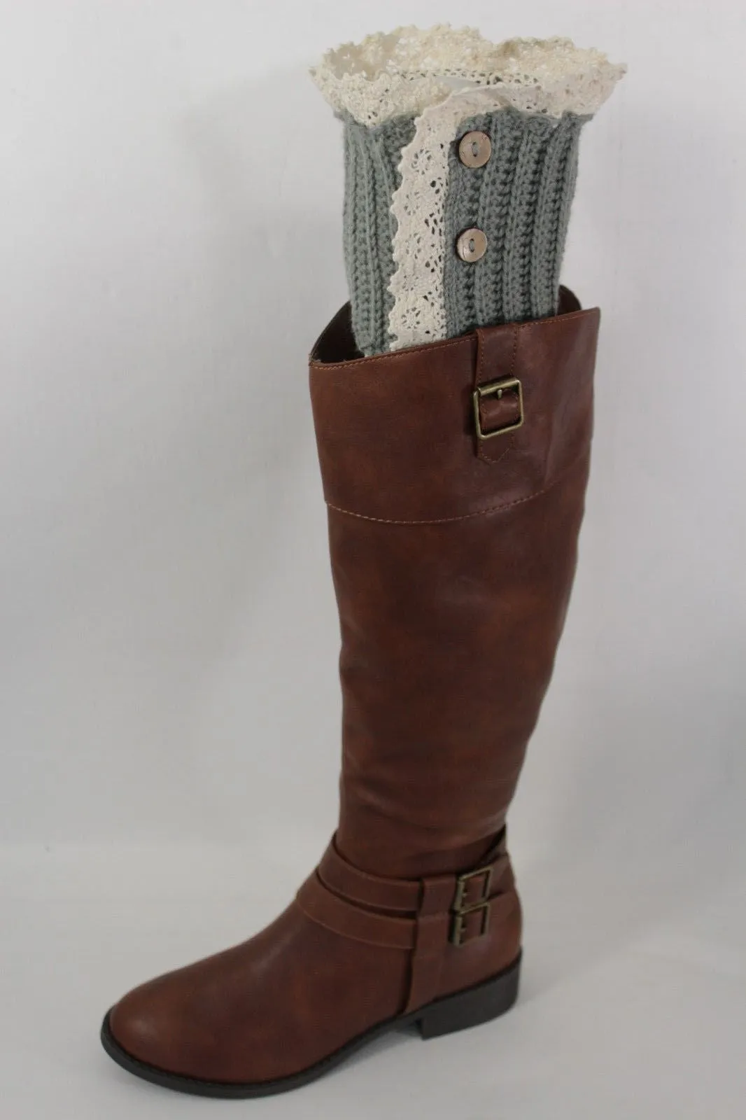 Red Blue Gray Pair Boots Cover Toppers Slip On Booties Knit Crochet Accessories