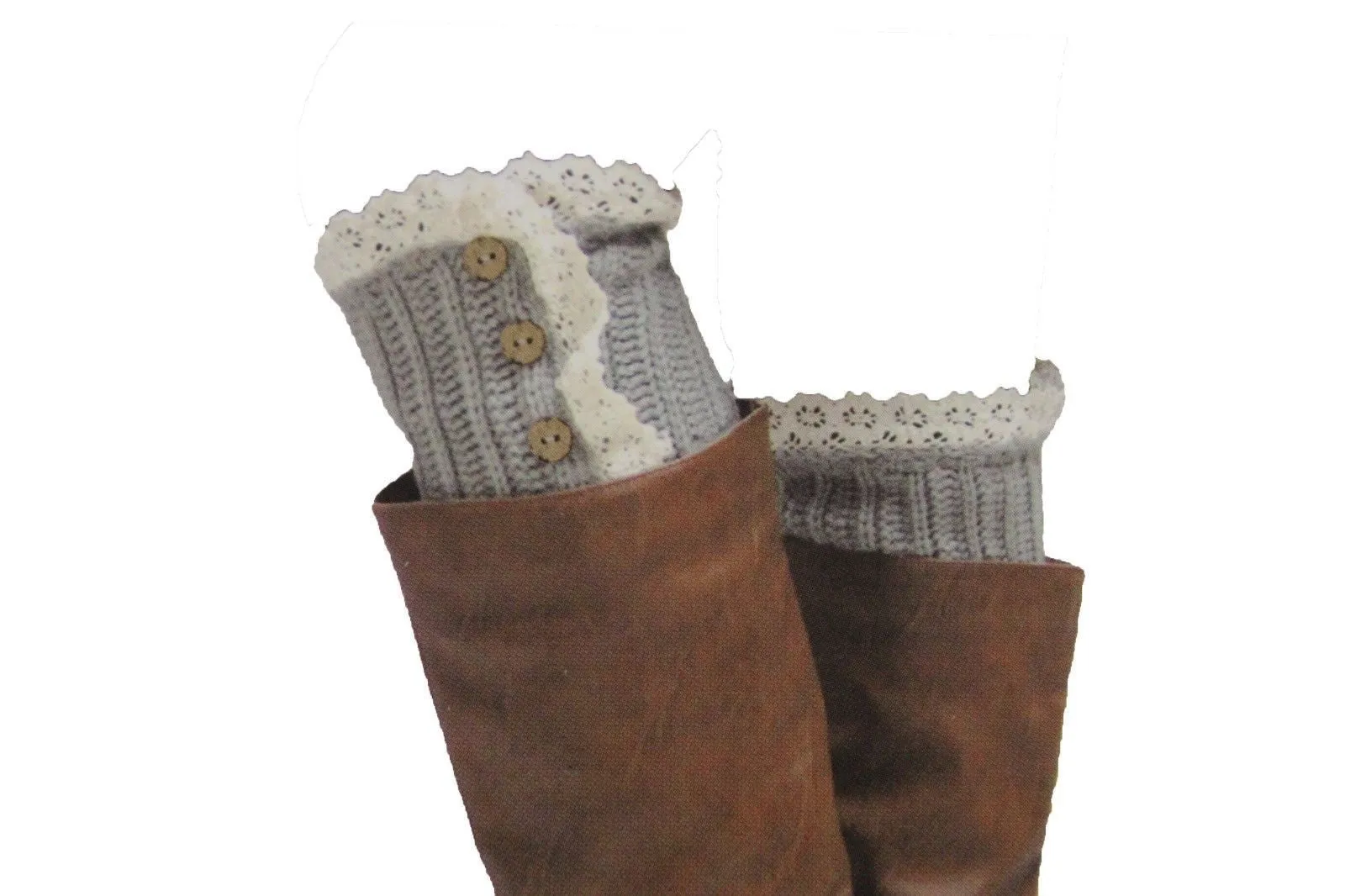 Red Blue Gray Pair Boots Cover Toppers Slip On Booties Knit Crochet Accessories