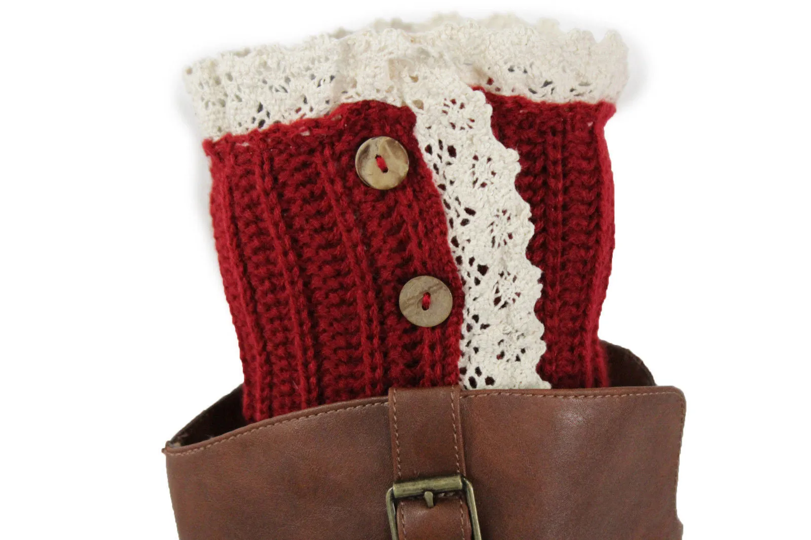 Red Blue Gray Pair Boots Cover Toppers Slip On Booties Knit Crochet Accessories