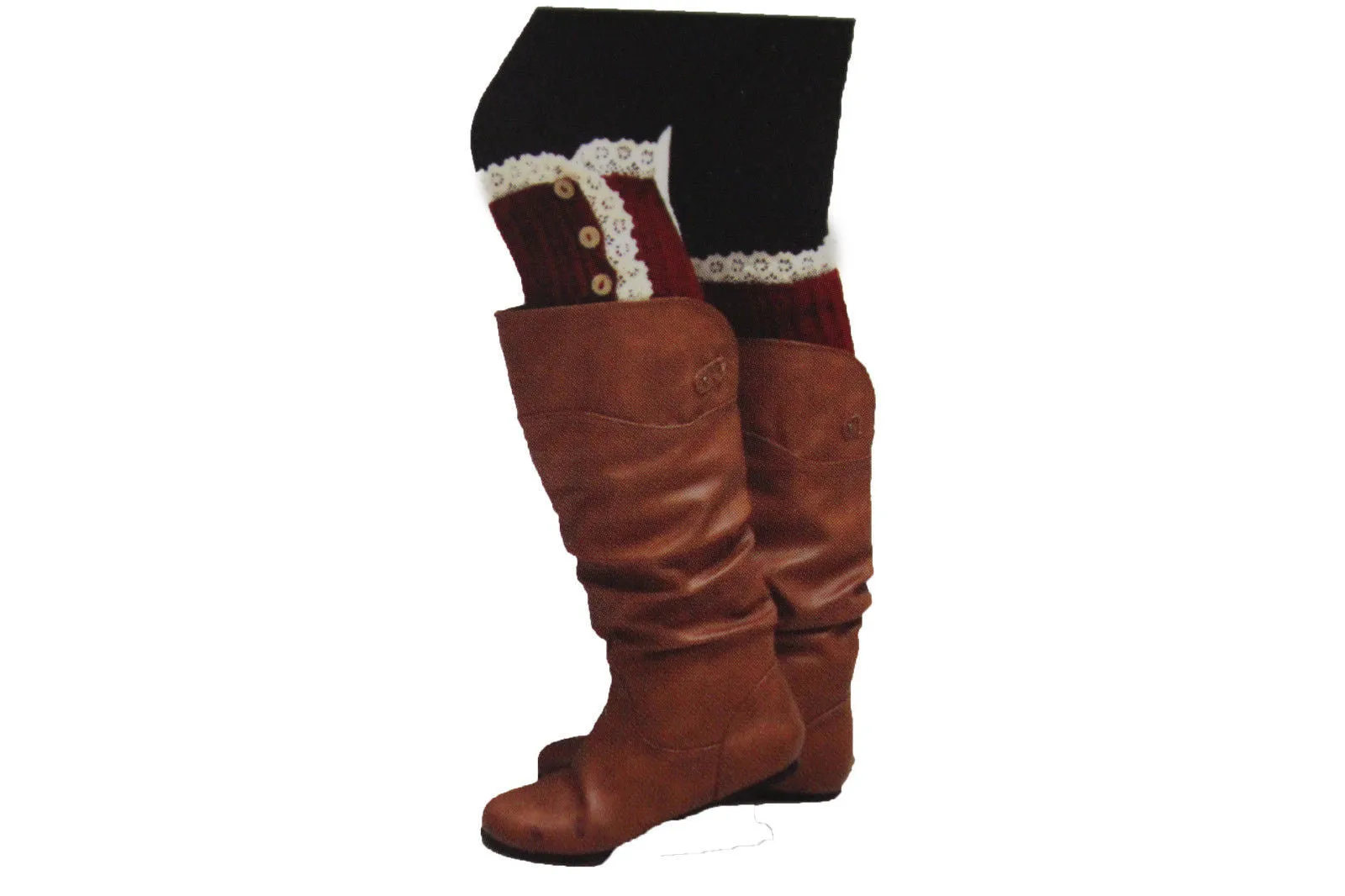 Red Blue Gray Pair Boots Cover Toppers Slip On Booties Knit Crochet Accessories