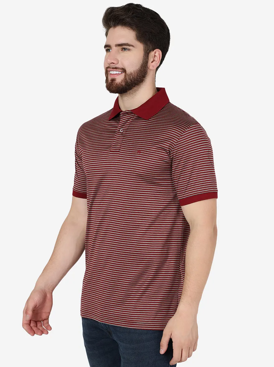 Red Striped Slim Fit Polo T-Shirt | JadeBlue