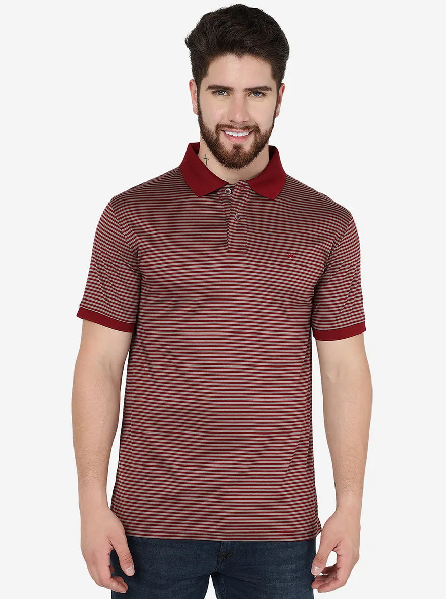 Red Striped Slim Fit Polo T-Shirt | JadeBlue