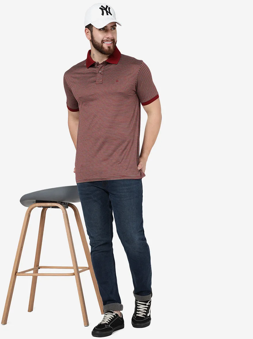 Red Striped Slim Fit Polo T-Shirt | JadeBlue