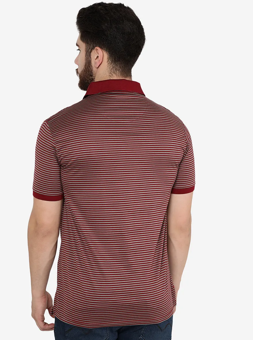 Red Striped Slim Fit Polo T-Shirt | JadeBlue