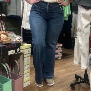 Risen High Rise Double Button Wide Jeans