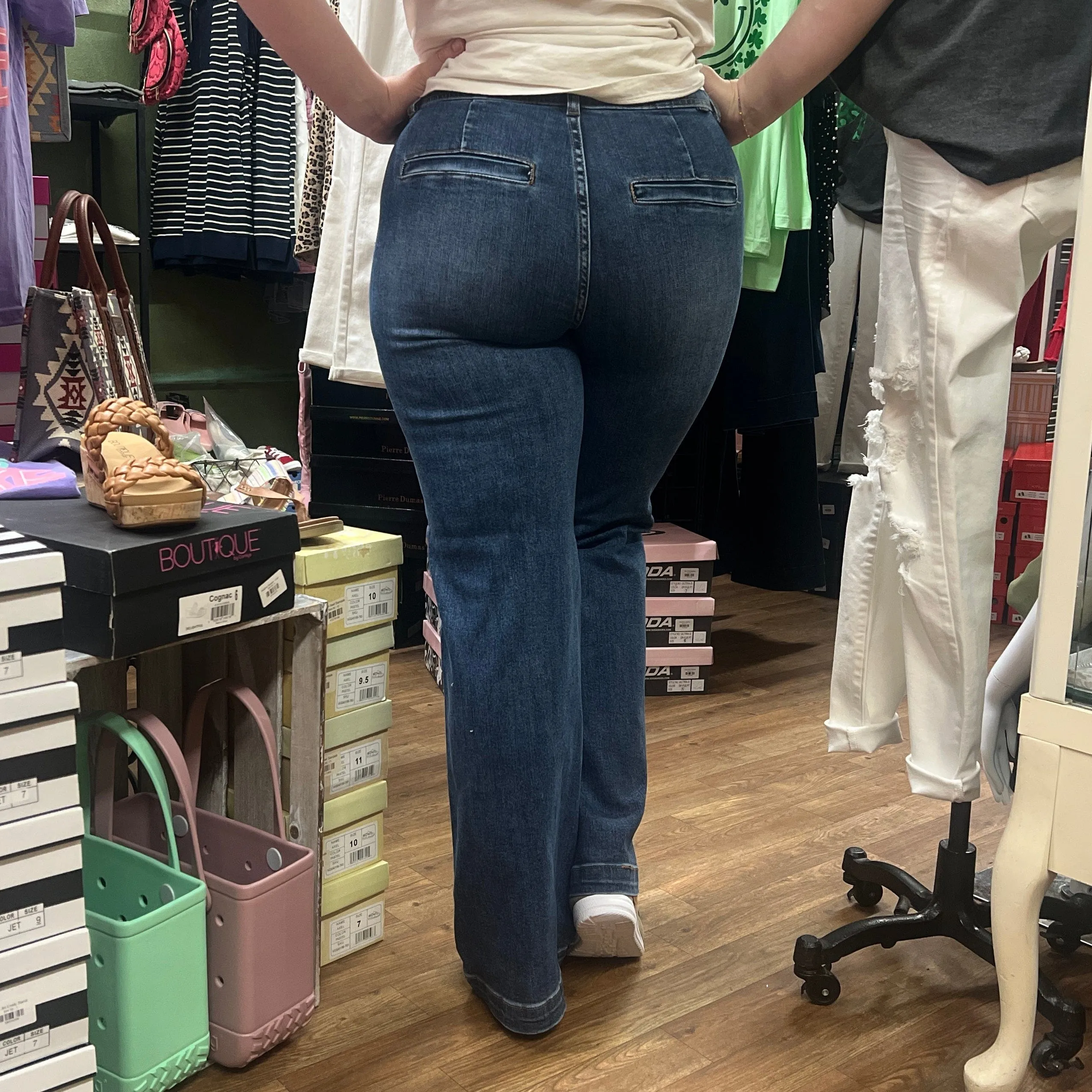 Risen High Rise Double Button Wide Jeans