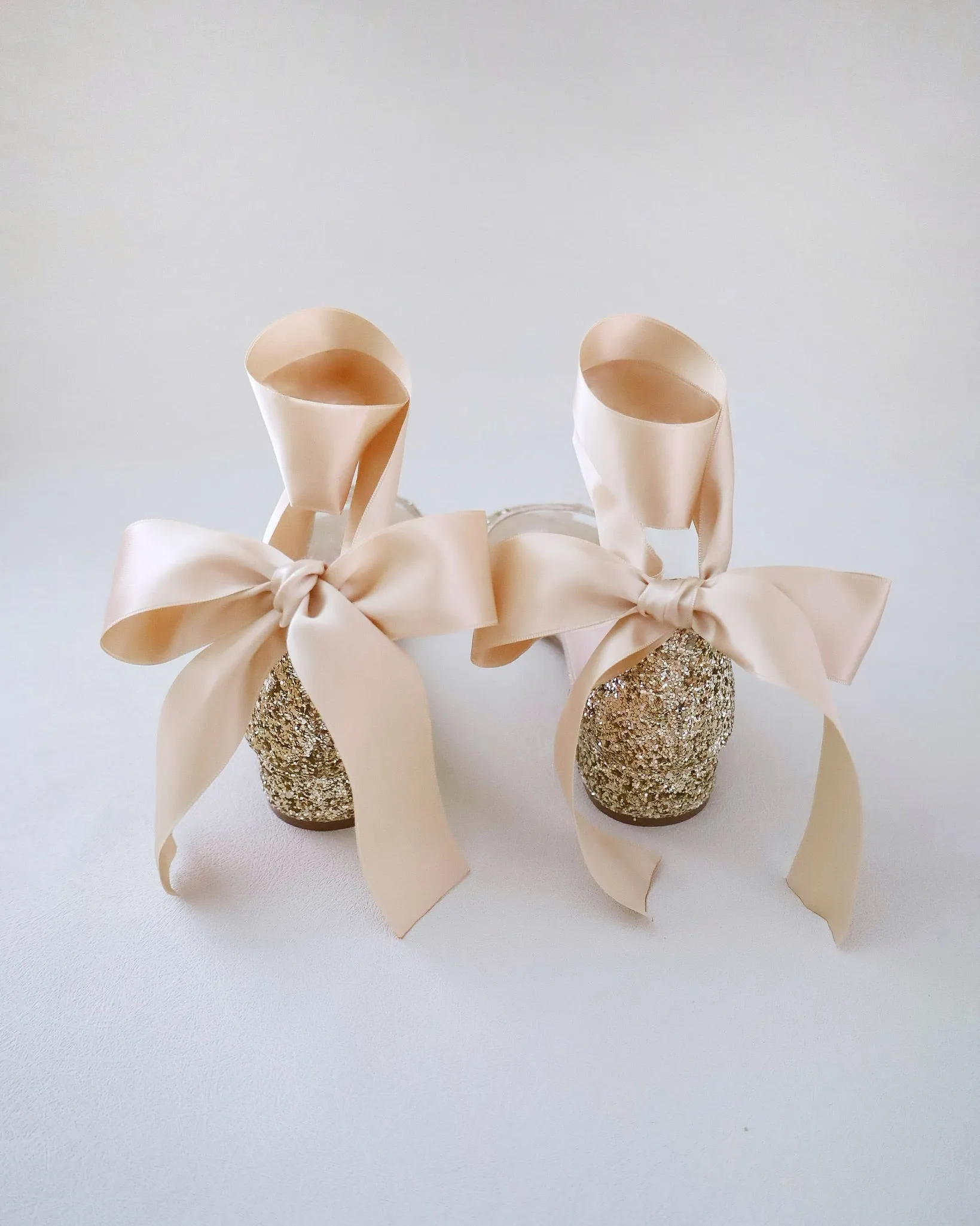 Rock Glitter Low Block Heel Evening Sandals with Wrapped Satin Tie