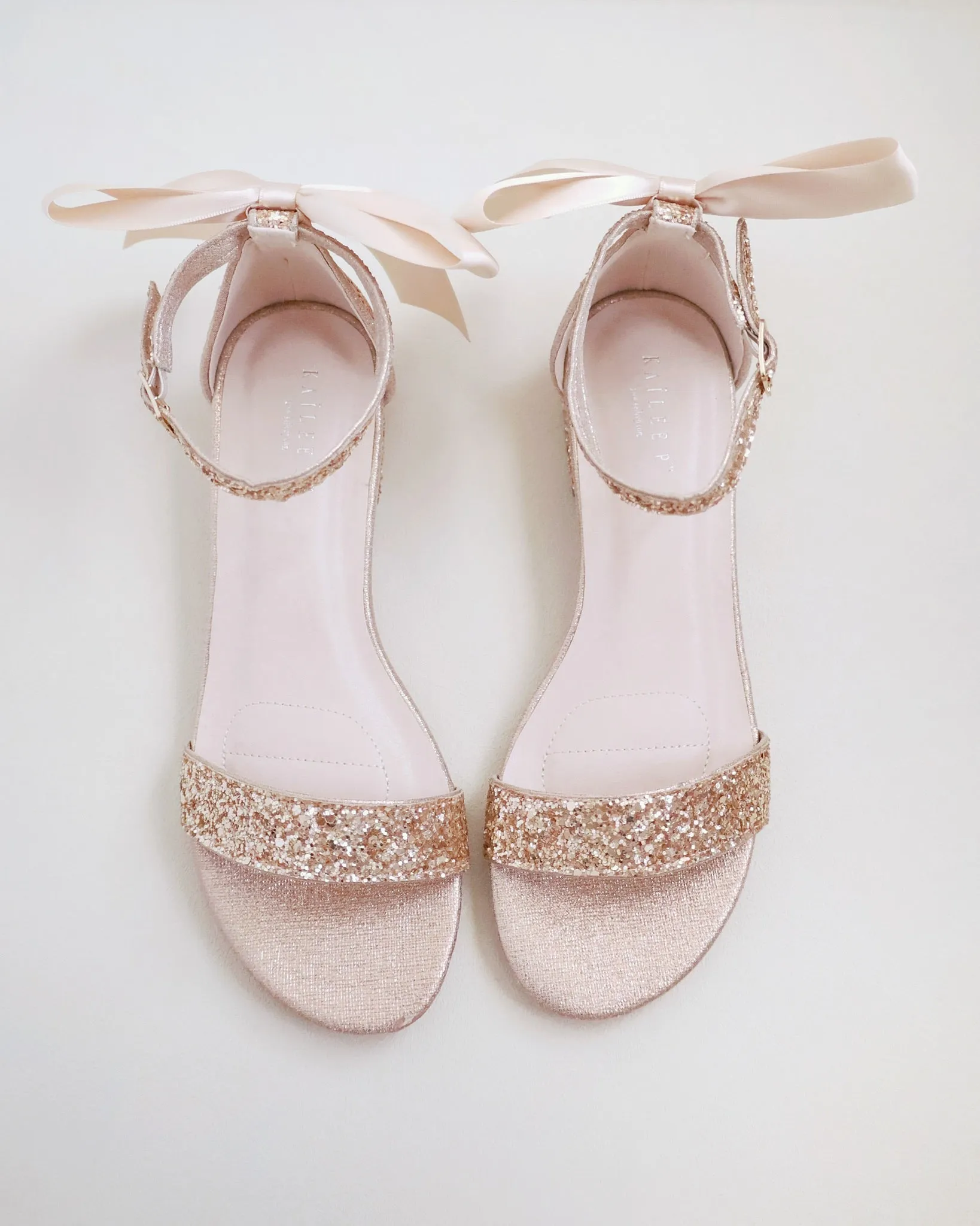 Rock Glitter Low Block Heel Wedding Sandals with Back Satin Bow