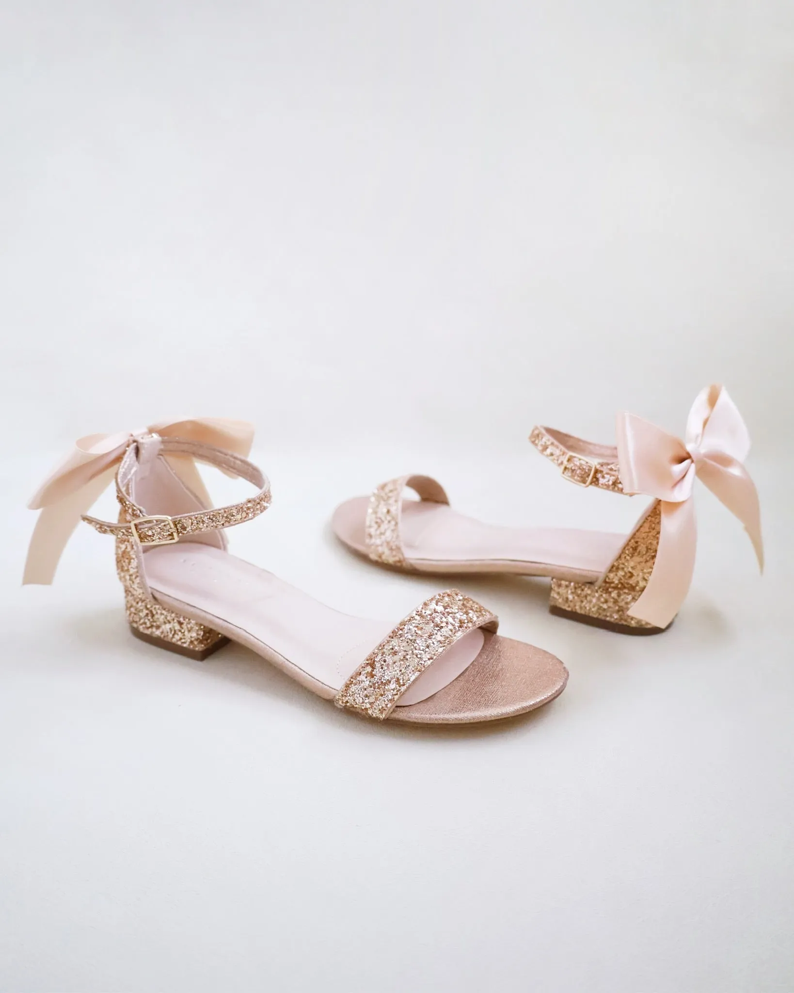 Rock Glitter Low Block Heel Wedding Sandals with Back Satin Bow