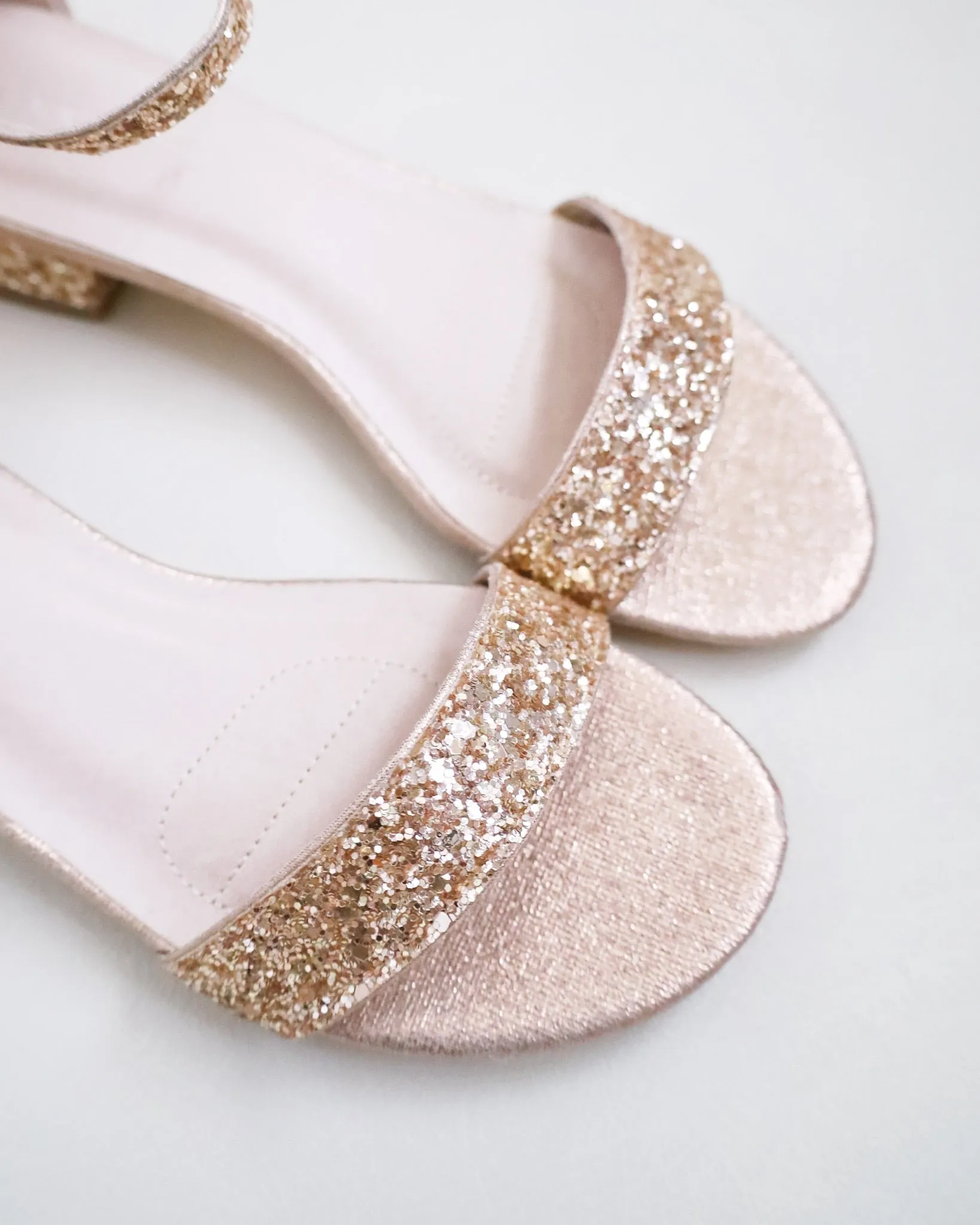 Rock Glitter Low Block Heel Wedding Sandals with Back Satin Bow