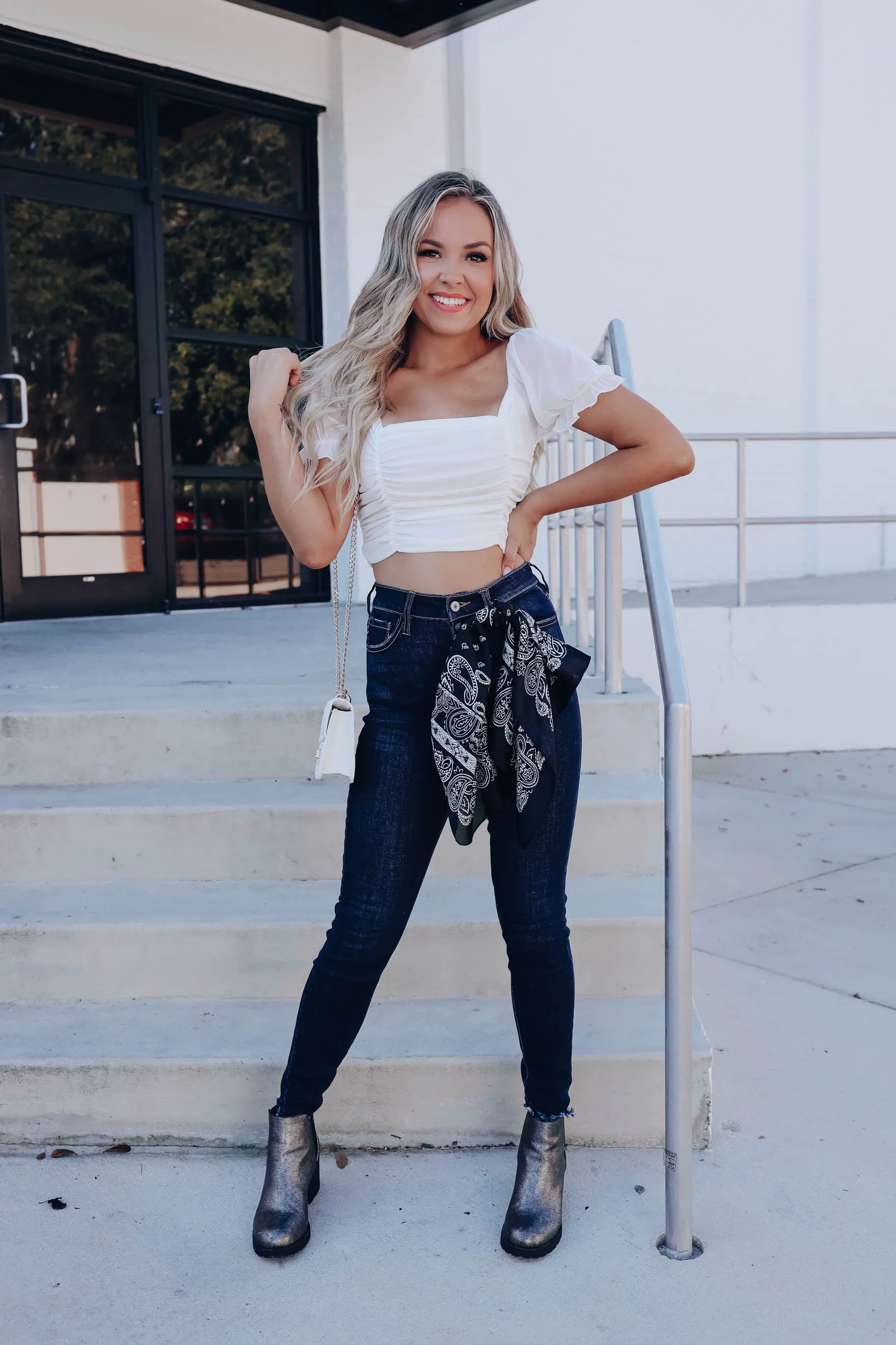 Rosy White Ruched Crop Top