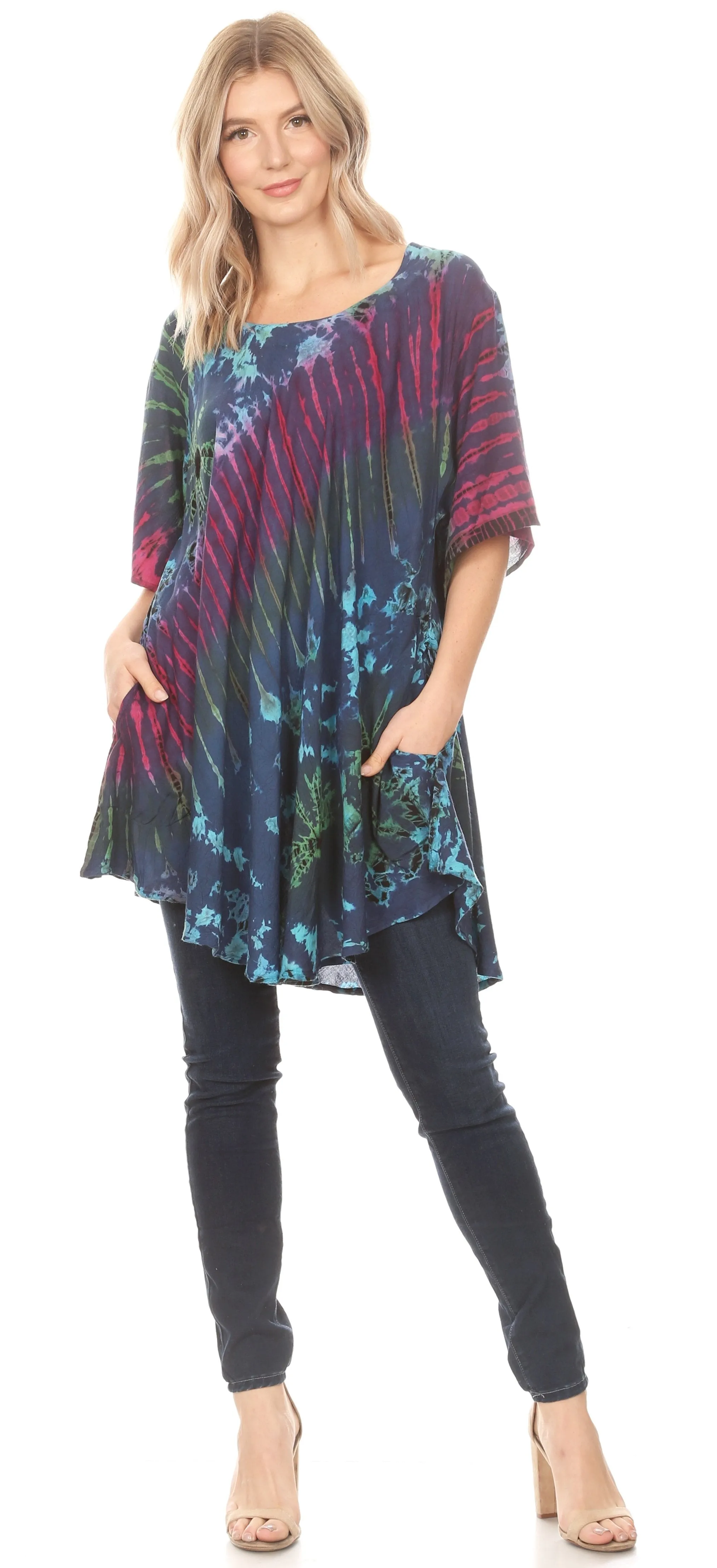 Sakkas Yara Women's Casual Loose Oversize Short Sleeve Scoop Neck Blouse Top Tunic