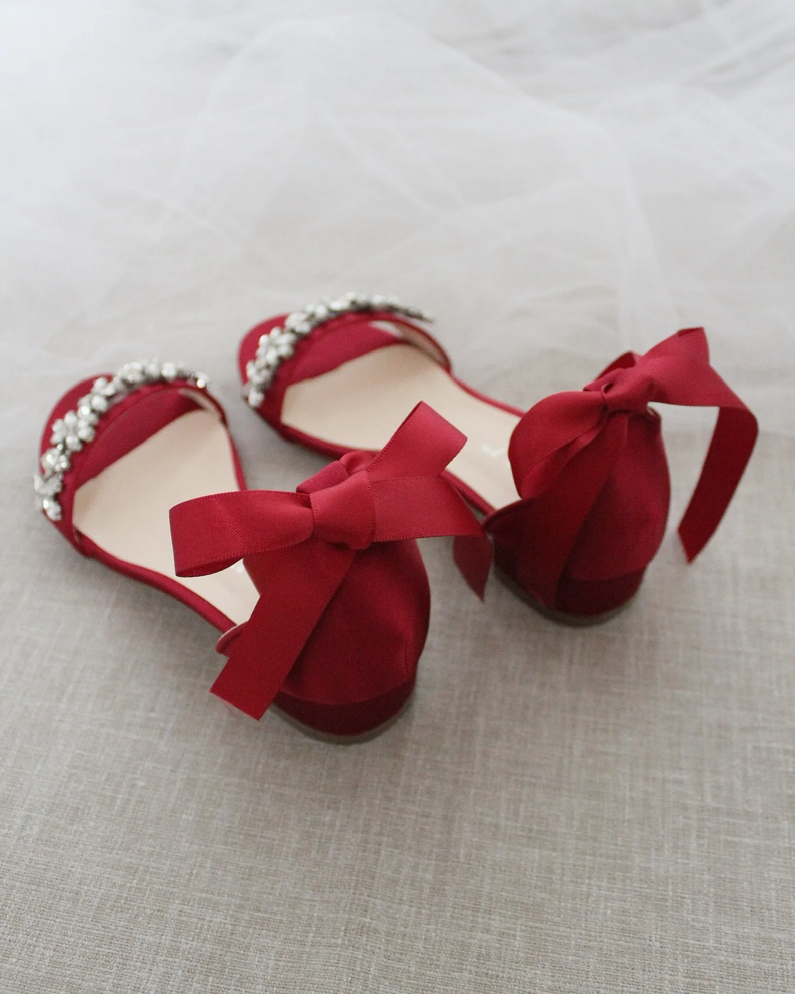 Satin Block Heel Sandals with Floral Rhinestones