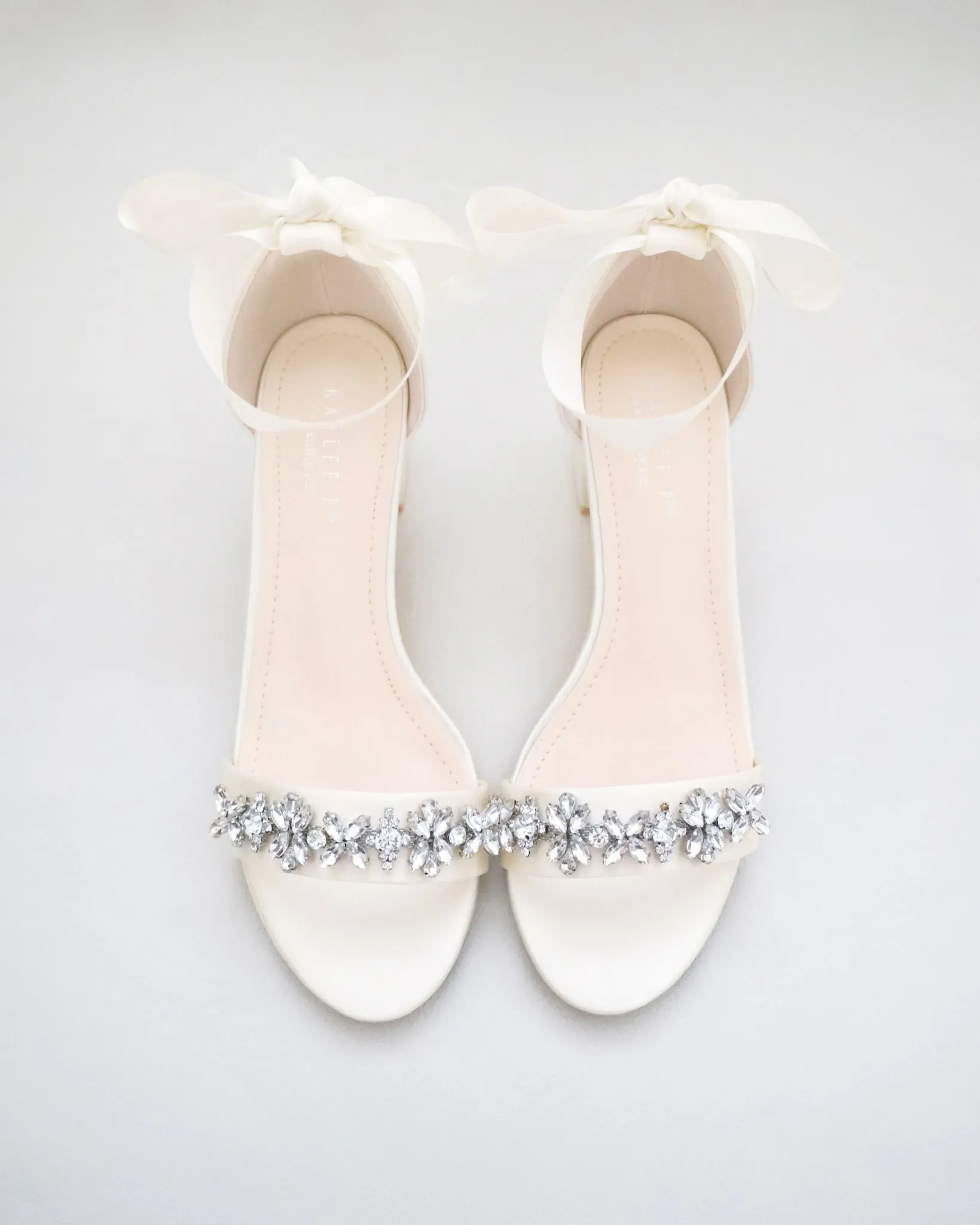 Satin Block Heel Sandals with Floral Rhinestones