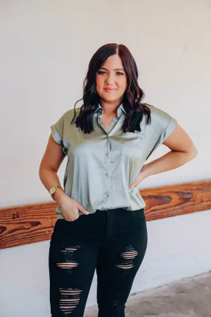 Serene Satin Blouse - Sage
