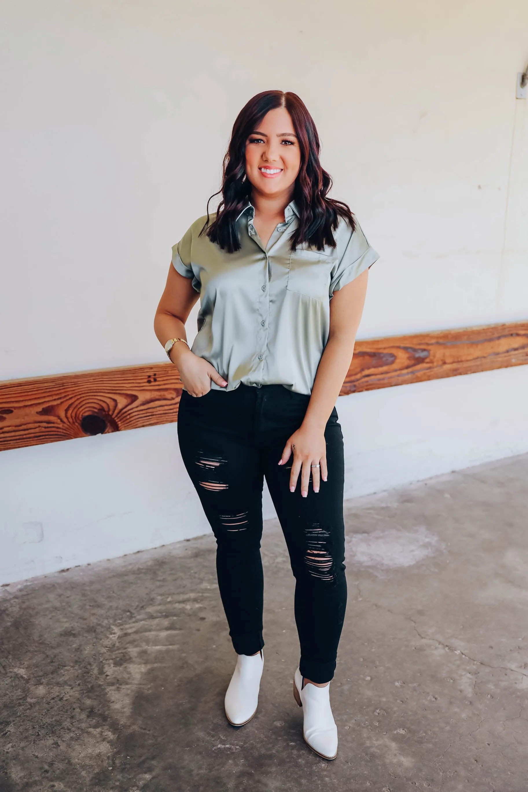 Serene Satin Blouse - Sage