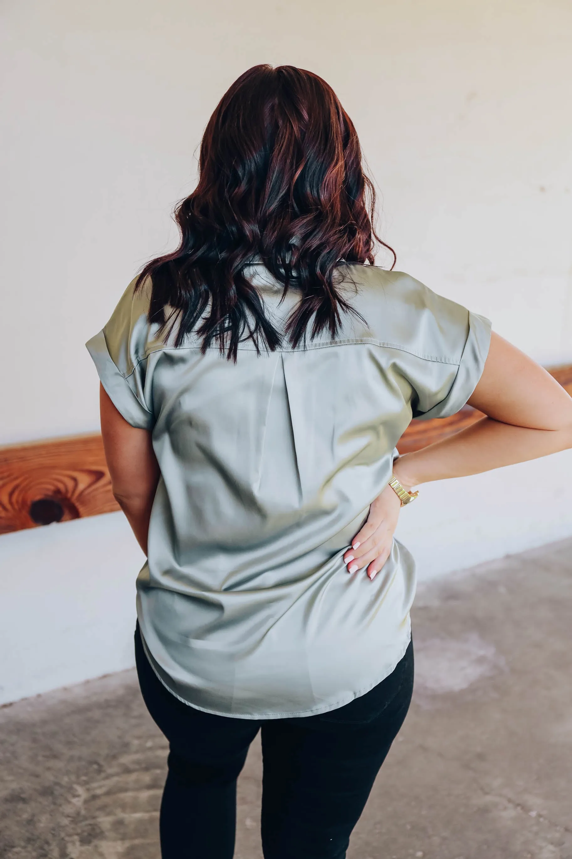 Serene Satin Blouse - Sage