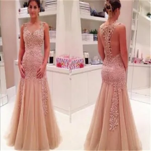 Sexy Mermaid See-through Back Evening Long Prom Dresses, BG51223