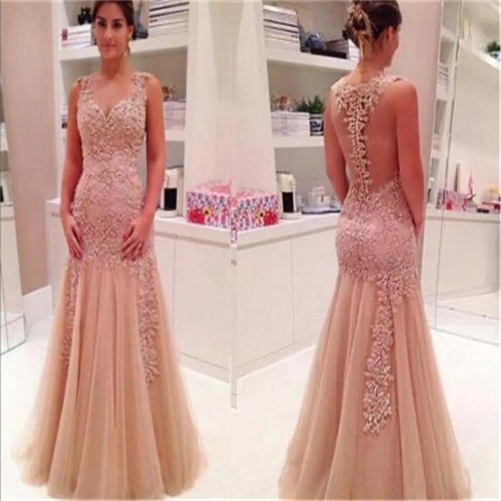 Sexy Mermaid See-through Back Evening Long Prom Dresses, BG51223