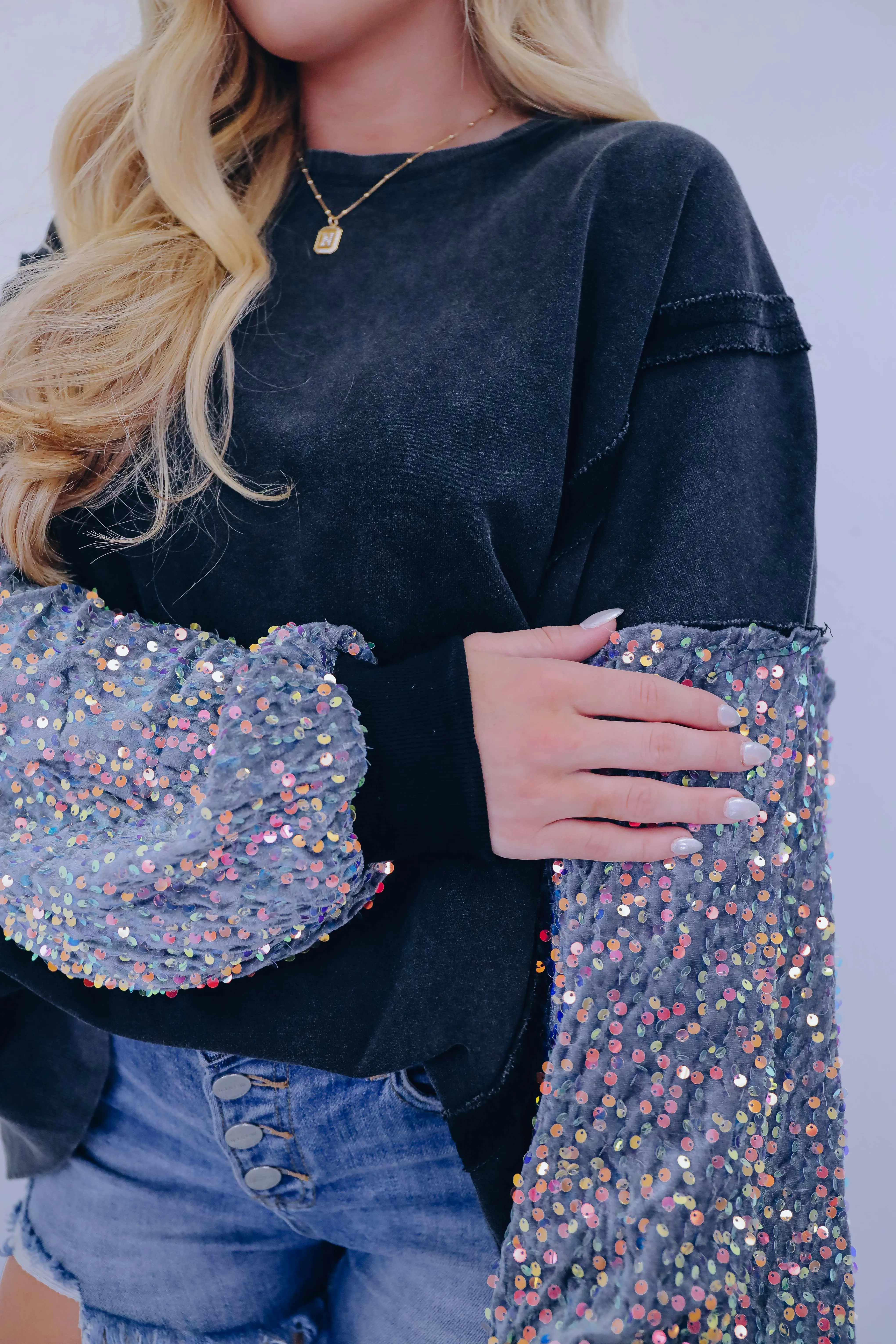 Shimmer Sleeve Oversized Sweatshirt - 2 Colors