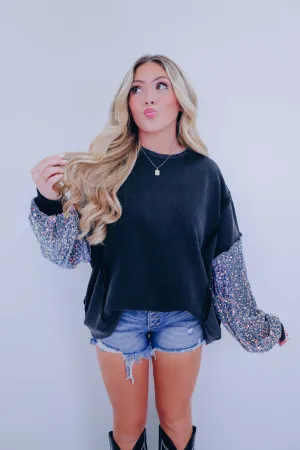 Shimmer Sleeve Oversized Sweatshirt - 2 Colors