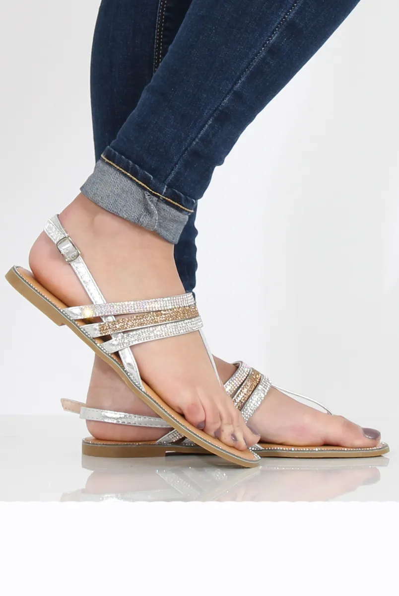 Silver Sparkle Sling Back Sandals- Lula