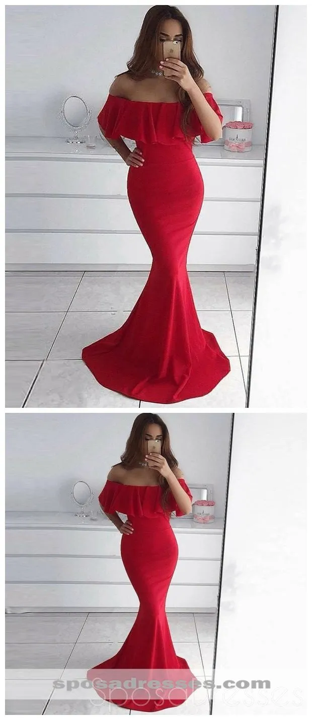 Simple Red Off Shoulder Long Evening Prom Dresses, Cheap Sweet 16 Dresses, 18315