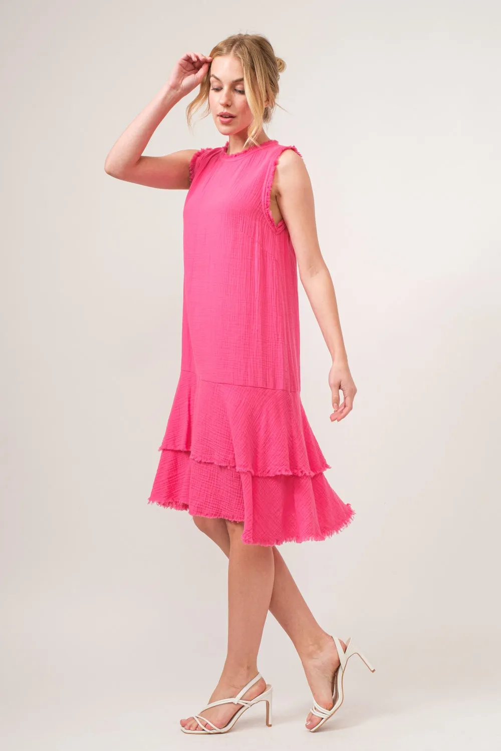 Sirena Washed Fringe Detail Tiered Dress