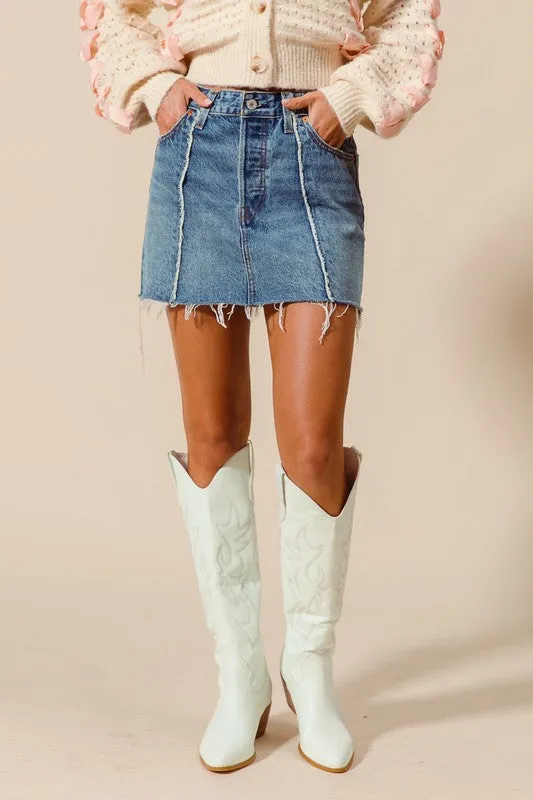 Sloane Denim Mini Frayed Skirt