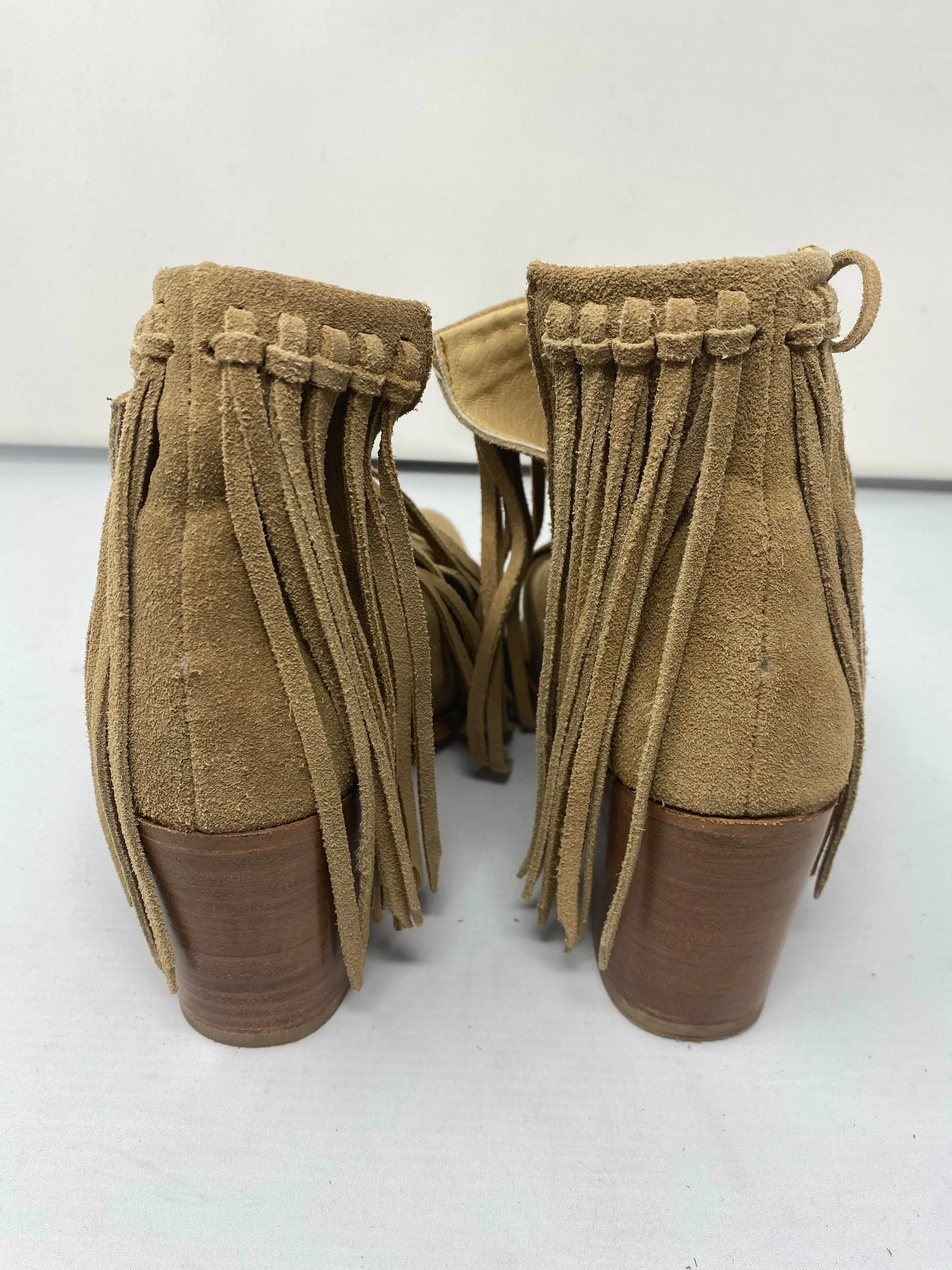 Sole Child Camel Suede Fringe Open Side Stitch Detail Booties