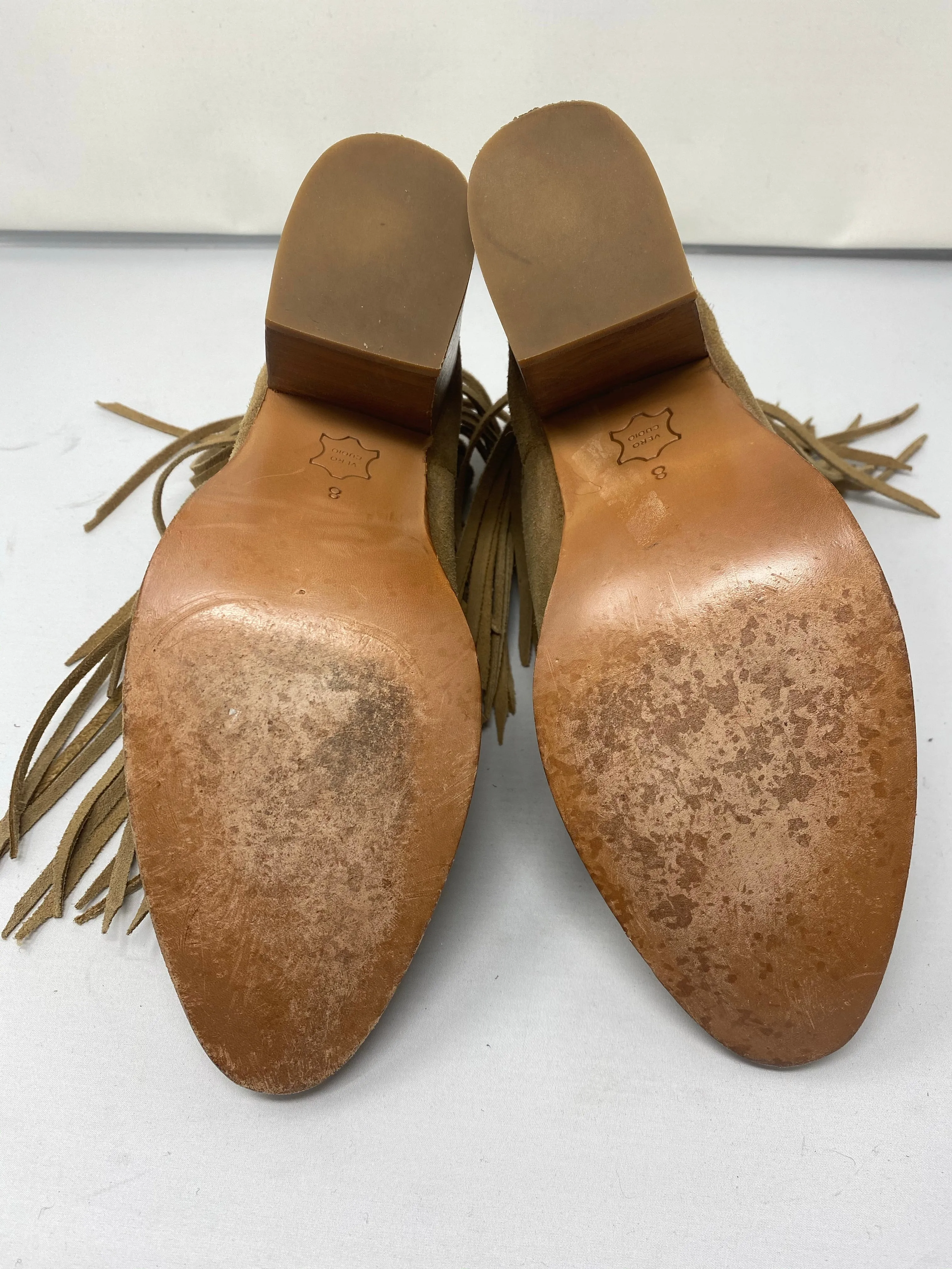 Sole Child Camel Suede Fringe Open Side Stitch Detail Booties