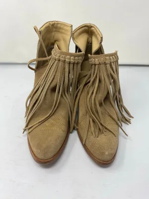 Sole Child Camel Suede Fringe Open Side Stitch Detail Booties