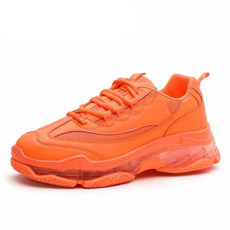 Solid Fashion Street Shoes Men Transparent Sole Chunky Sneakers Men Chaussure Homme Dad Shoes Orange Green Yellow