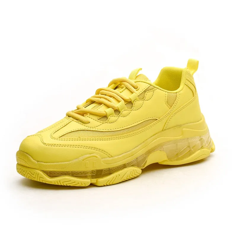 Solid Fashion Street Shoes Men Transparent Sole Chunky Sneakers Men Chaussure Homme Dad Shoes Orange Green Yellow