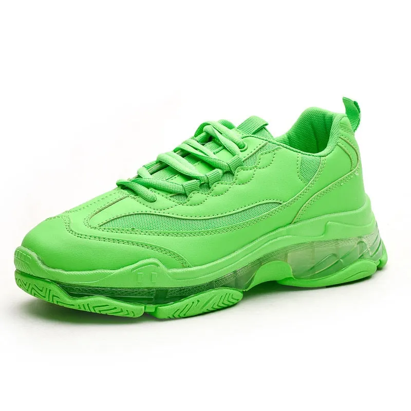 Solid Fashion Street Shoes Men Transparent Sole Chunky Sneakers Men Chaussure Homme Dad Shoes Orange Green Yellow