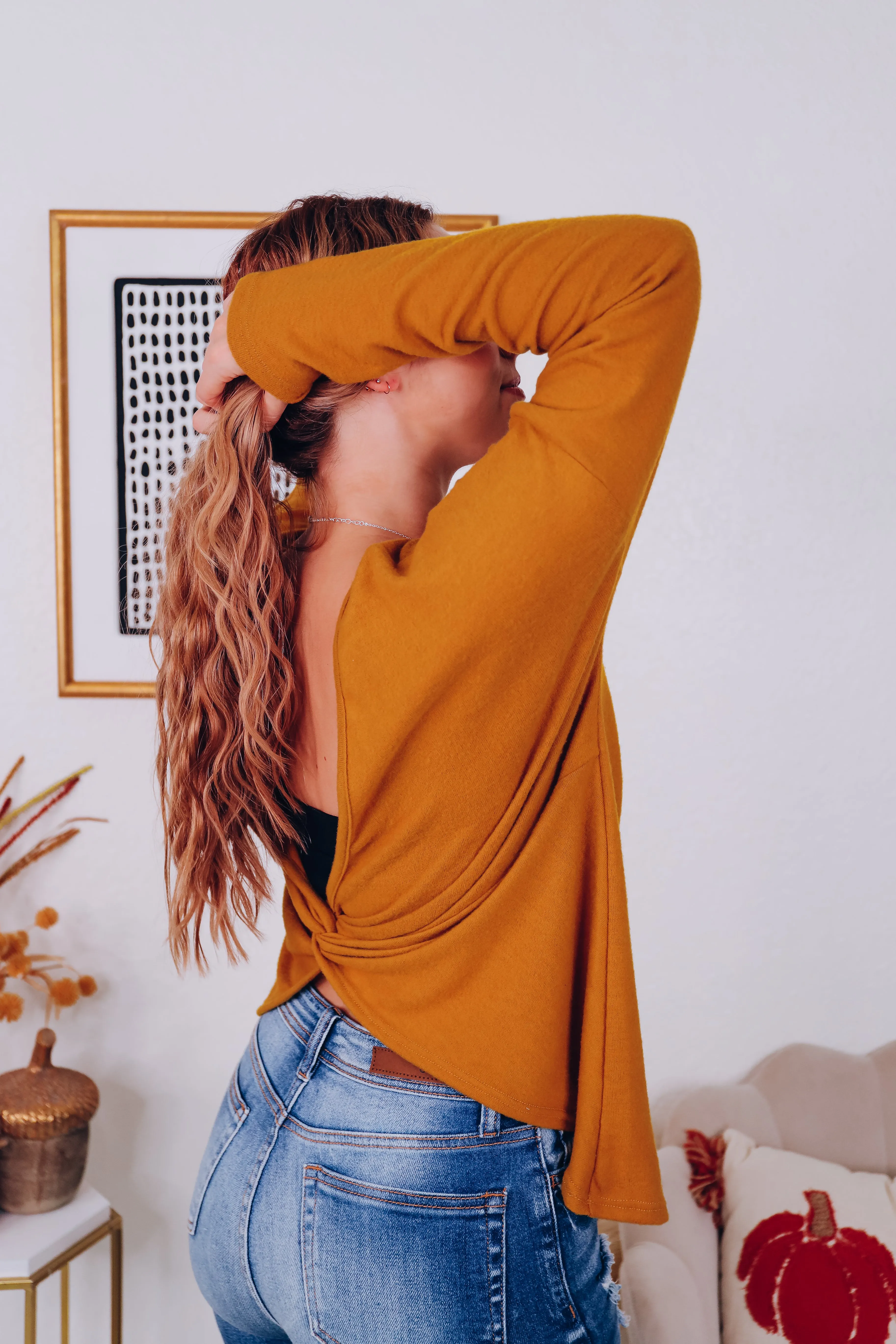 Speechless Surprise Back Top - Mustard