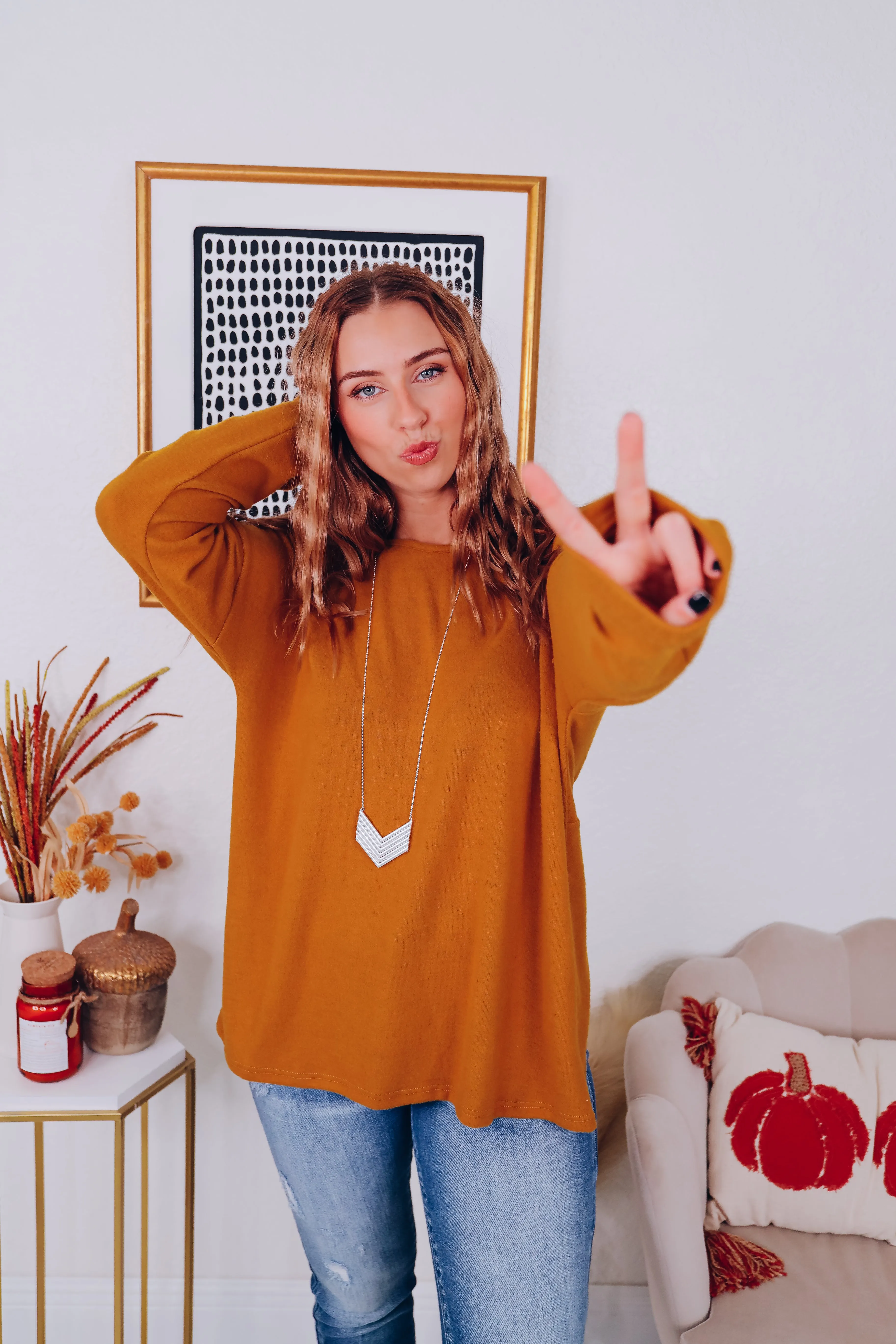 Speechless Surprise Back Top - Mustard