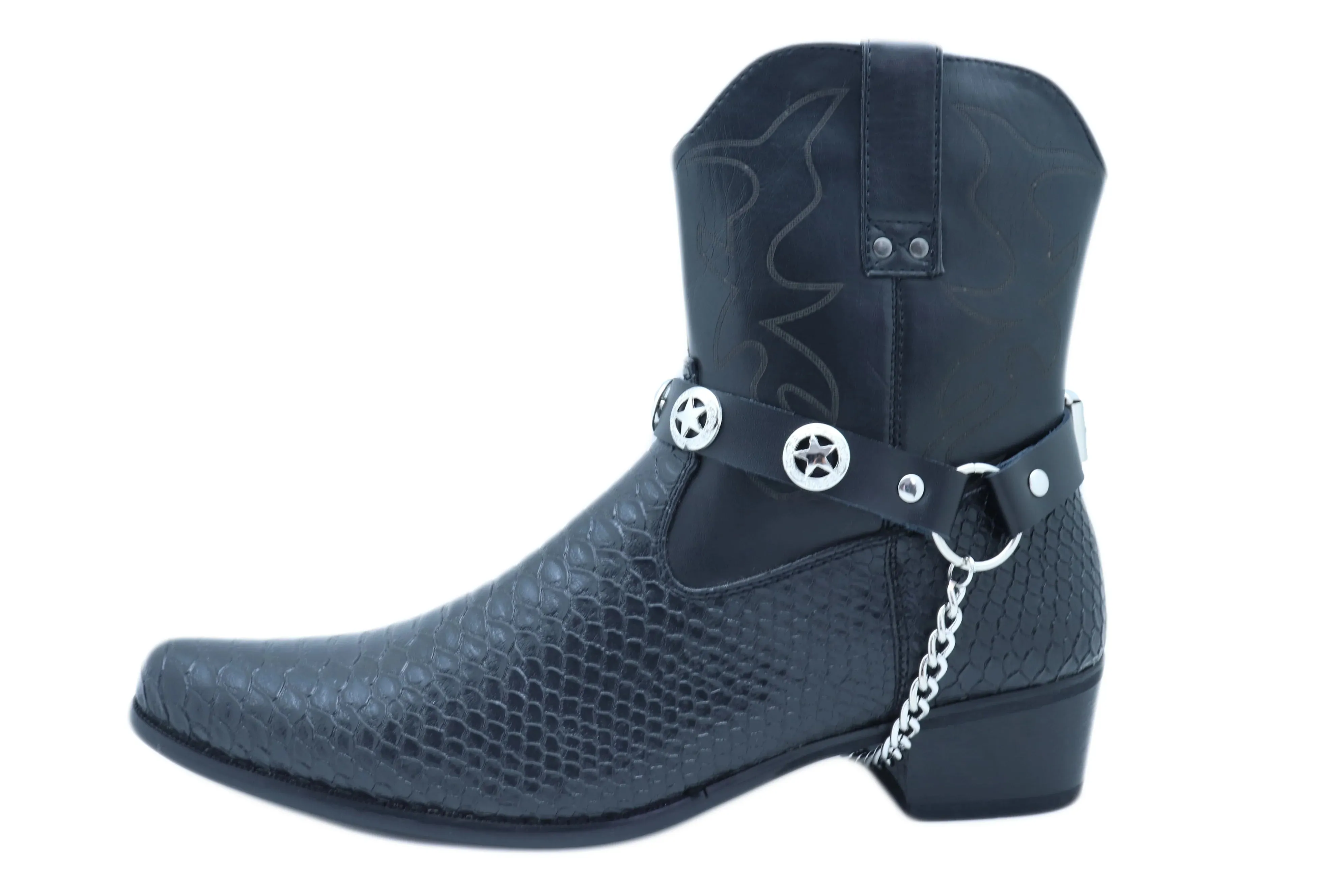 Star Black Faux Leather Boot Straps (Pair)