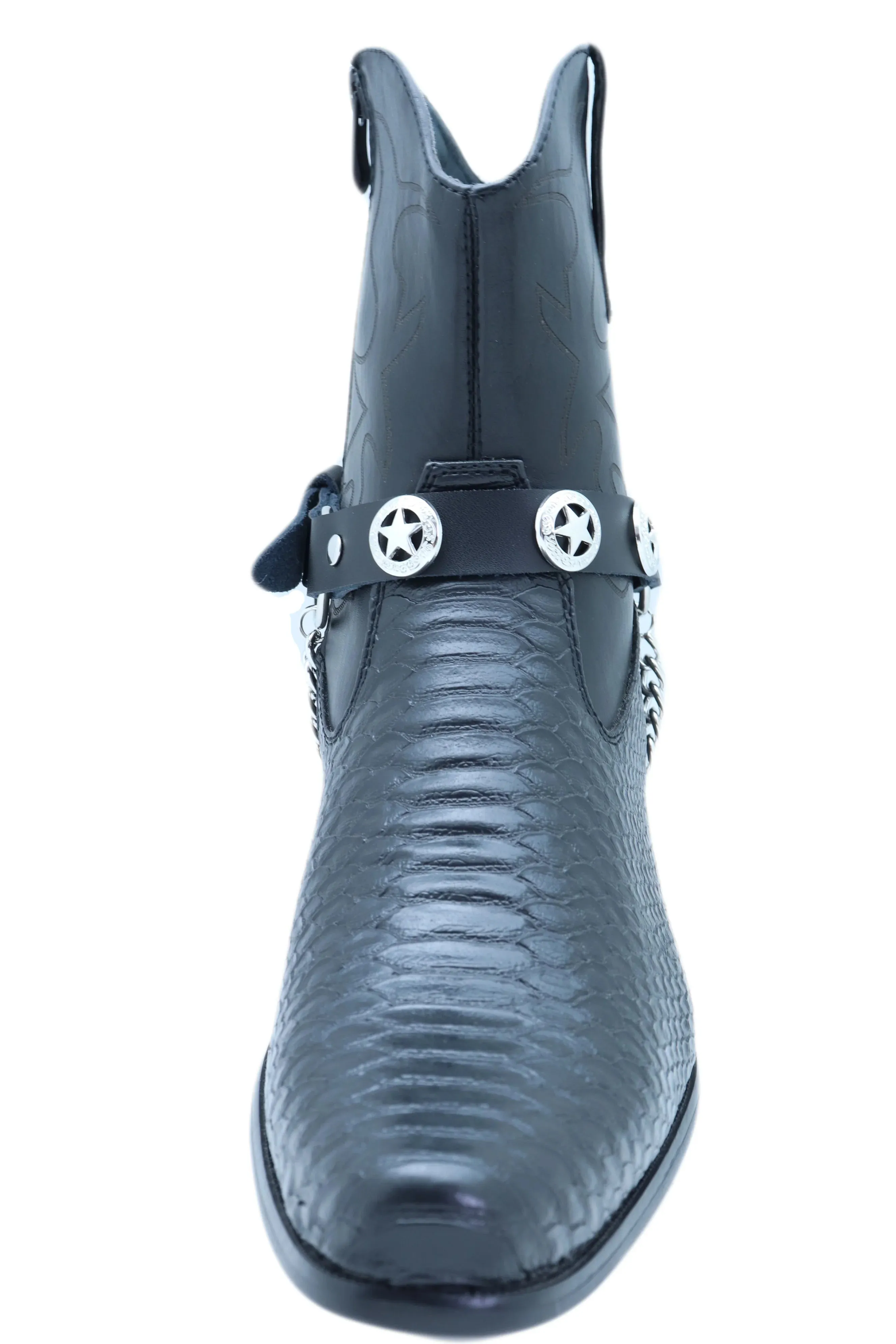 Star Black Faux Leather Boot Straps (Pair)