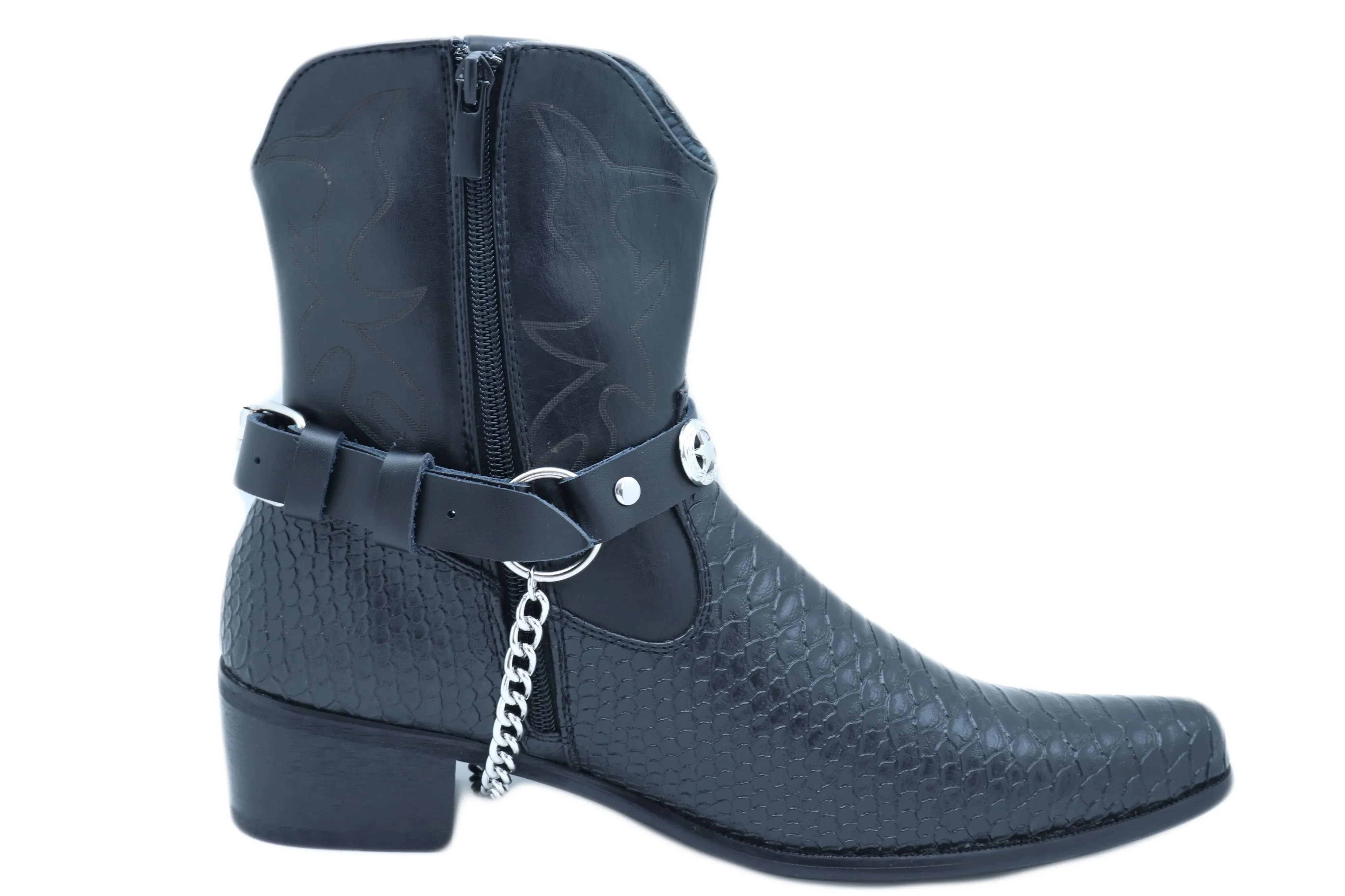 Star Black Faux Leather Boot Straps (Pair)