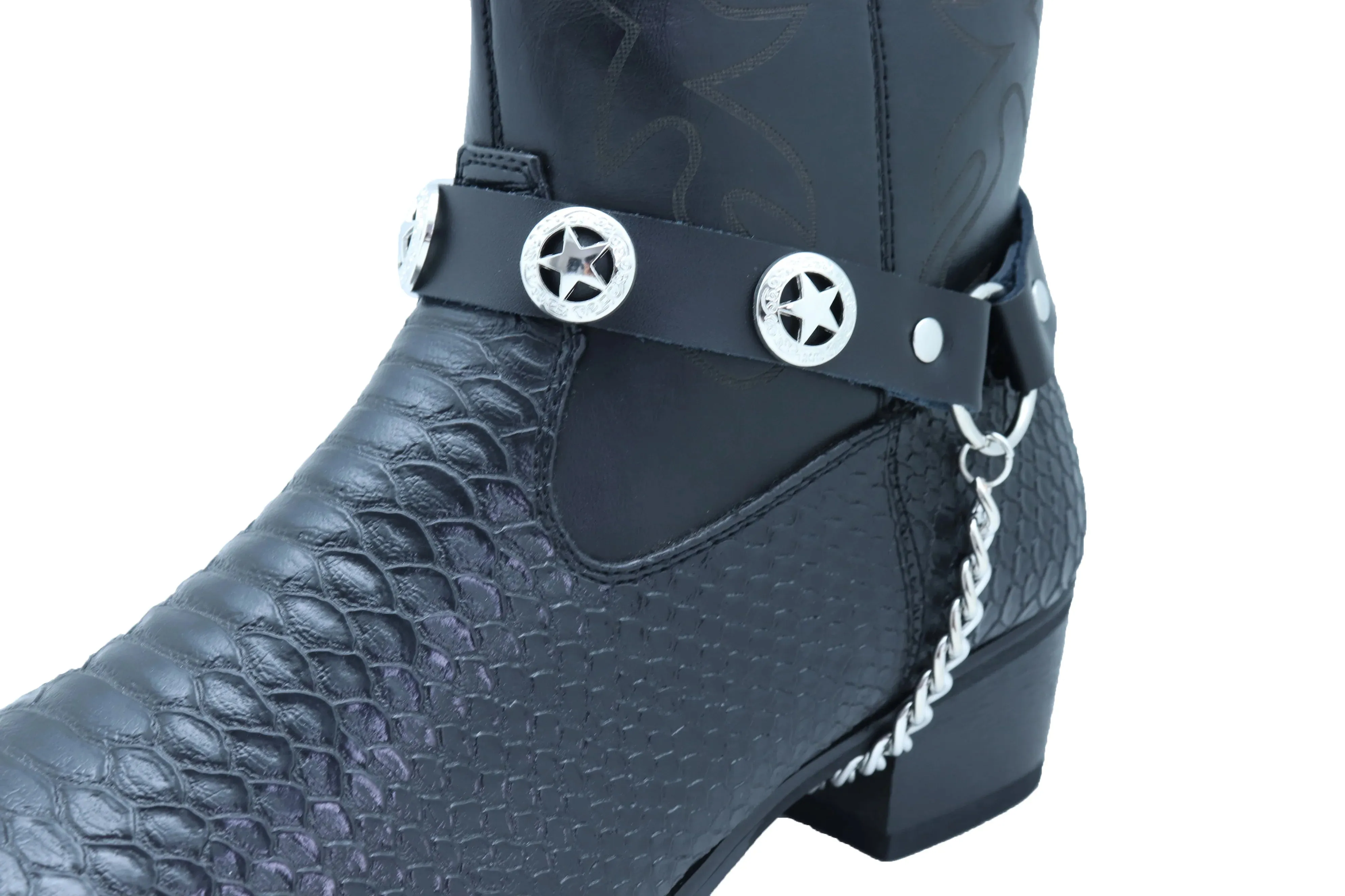 Star Black Faux Leather Boot Straps (Pair)