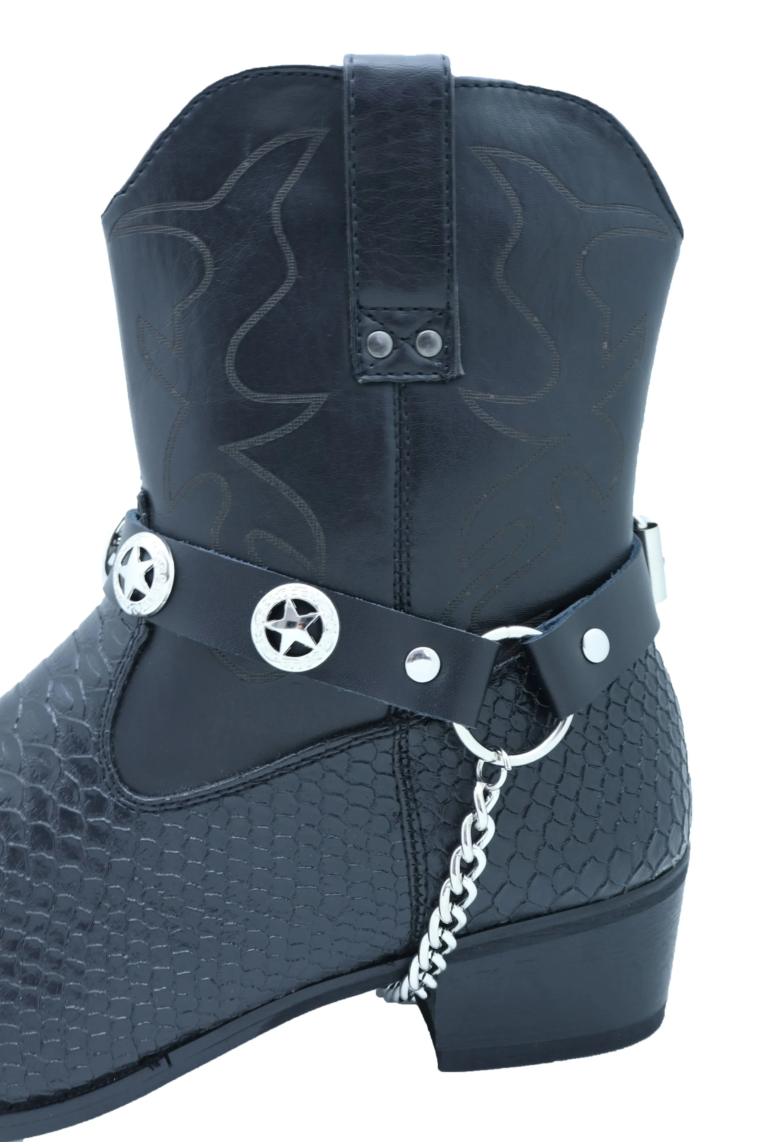 Star Black Faux Leather Boot Straps (Pair)